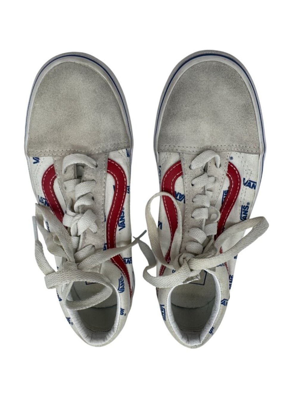 Vans Old Skool White All Over Logo Canvas Sneakers Unisex Womens 5 / Mens 3.5